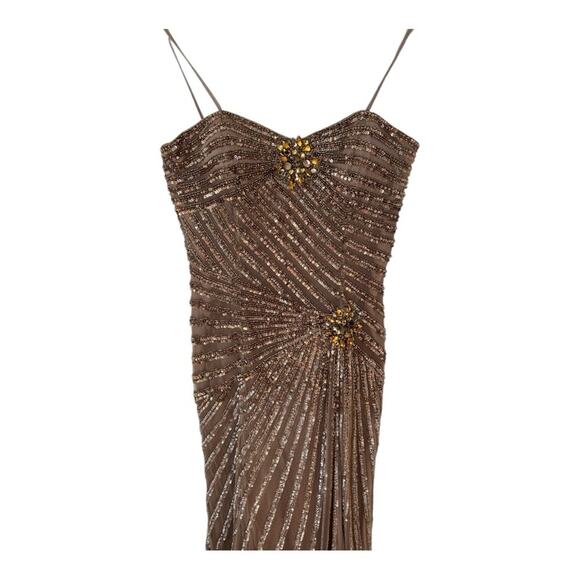 JOVANI art deco beaded bronze gown with train - Picture 3 of 9